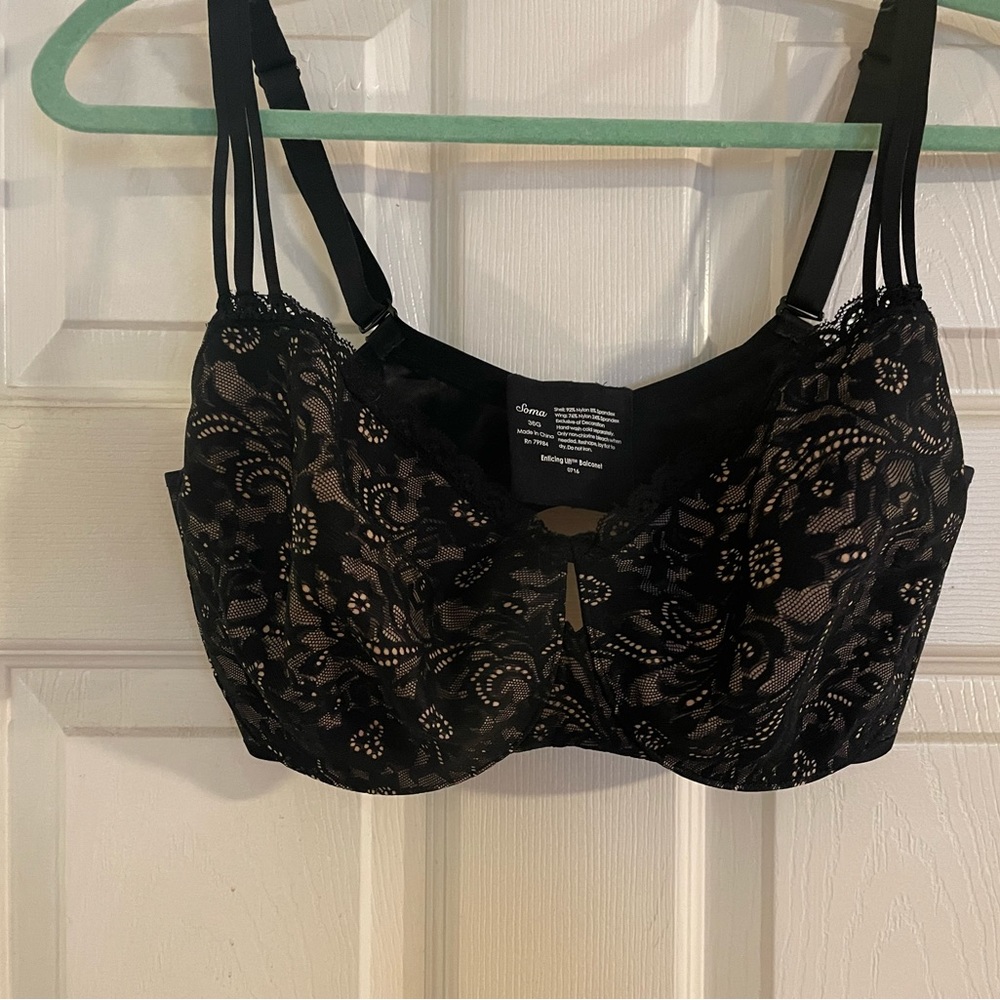 Soma Black Lace Enticing Lift Balconet  Underwire Bra 36 G